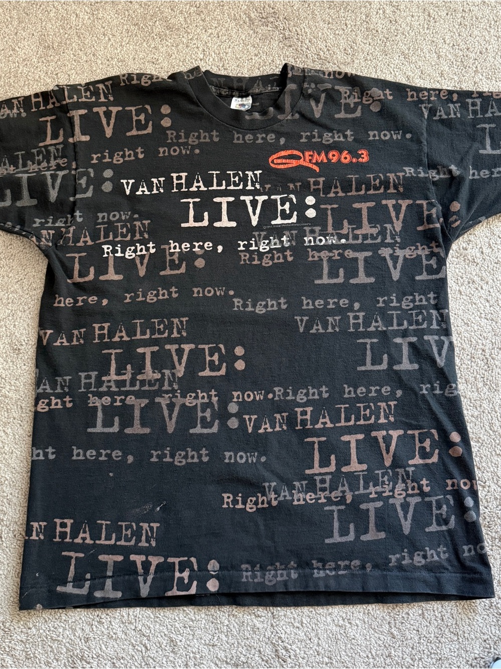 Vintage 1993 Van Halen Live Right Here Right Now AOP T Shirt QFM 96.3 Promo XL